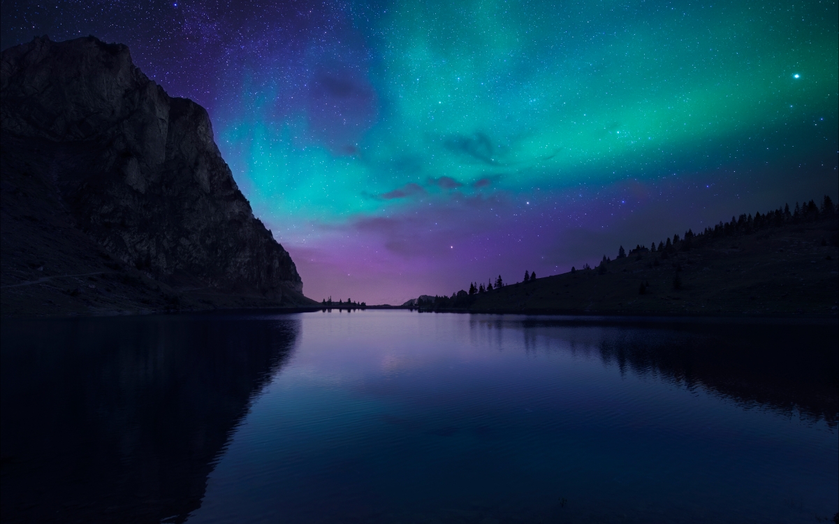 高清2560x1600极光星空河流夜景桌面壁纸，绝美壁纸下载