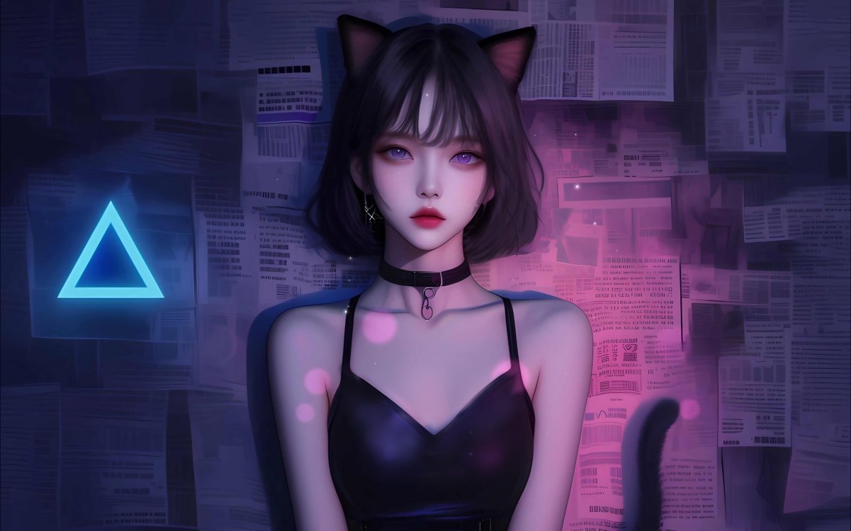 高清兽耳少女壁纸，短发猫尾，2560x1600分辨率，精美下载