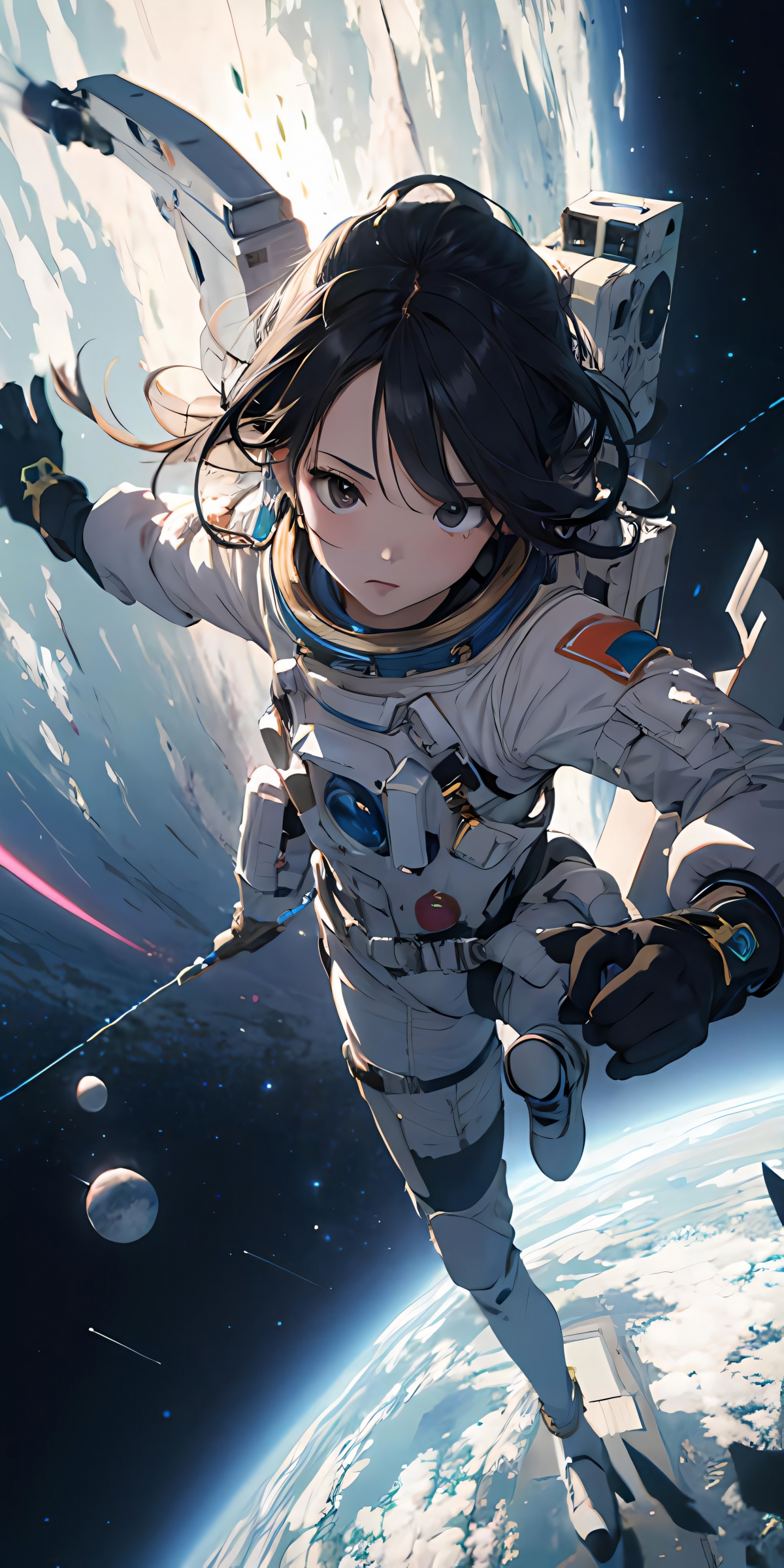 梦幻太空美少女，漂浮于宇宙的无尽遐想 - 4K超高清手机壁纸，2048x4096像素，免费下载