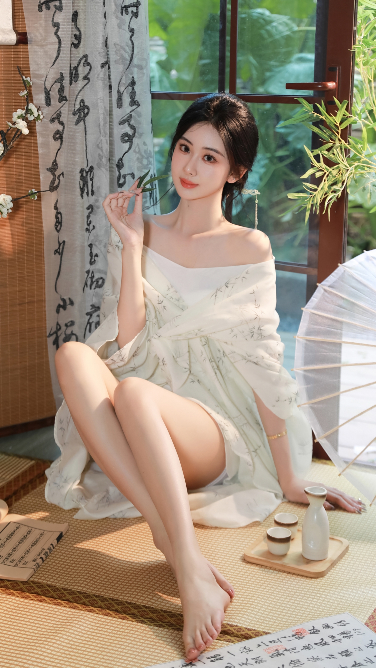 古韵书香美女高清壁纸，4K分辨率书法美图，2160x3840超清下载