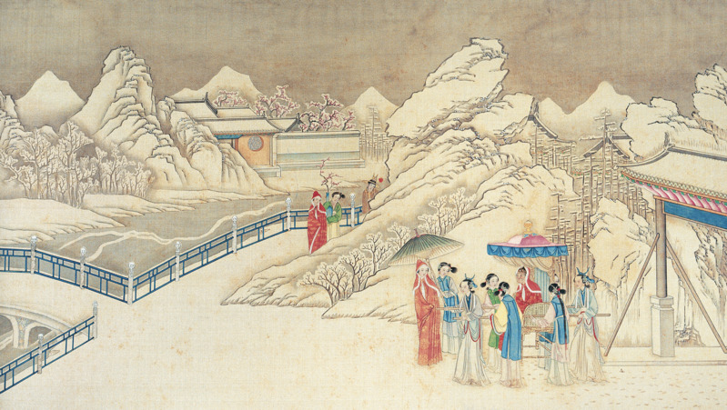 高清古典山水雪景国画PNG素材，透明背景，中国风设计元素下载