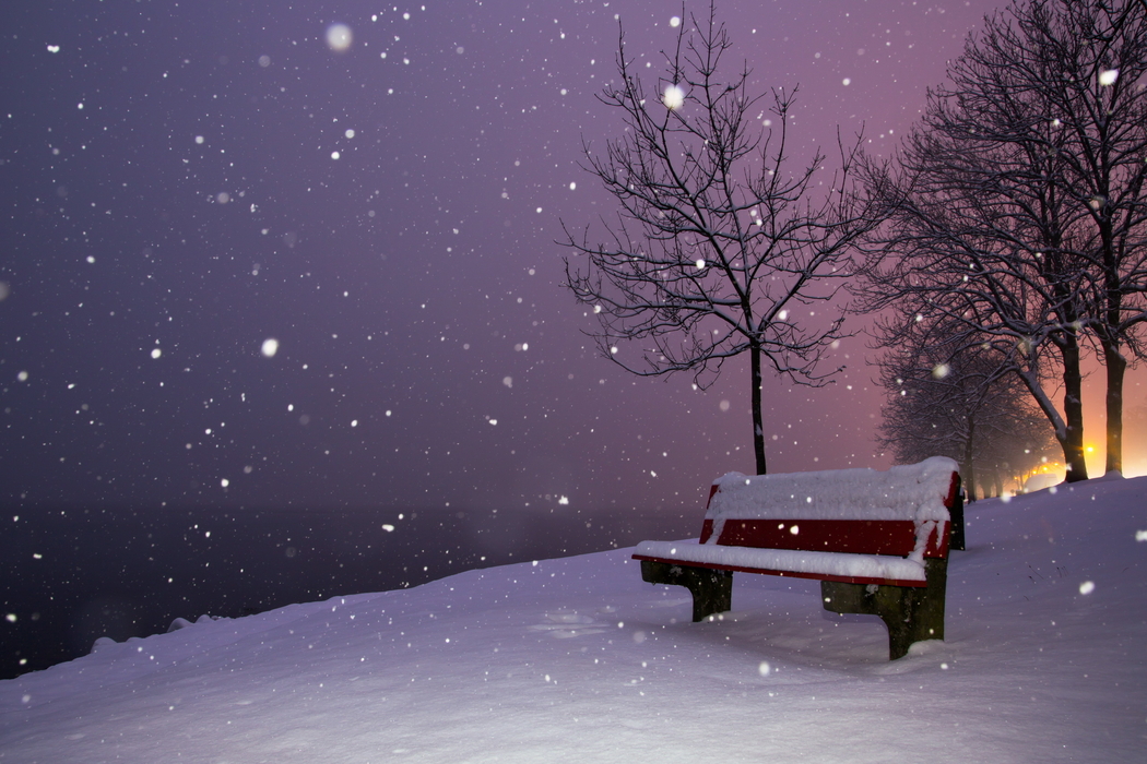 冬日夜景长凳雪景4K高清壁纸 2560x1707 下载