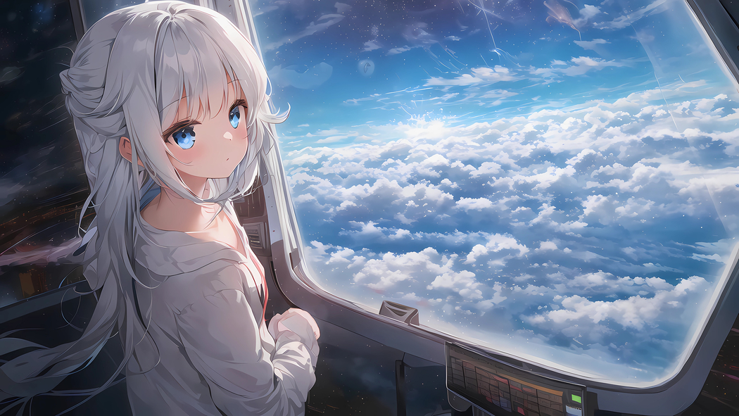 星空少女与白云窗口 4K超清动漫壁纸 3840x2160 下载