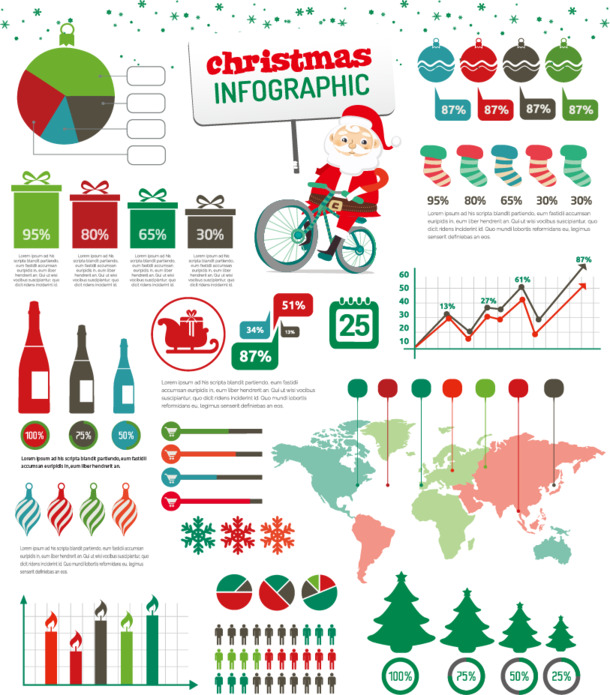 高清PNG透明矢量圣诞节信息图表装饰元素PPT图片素材下载