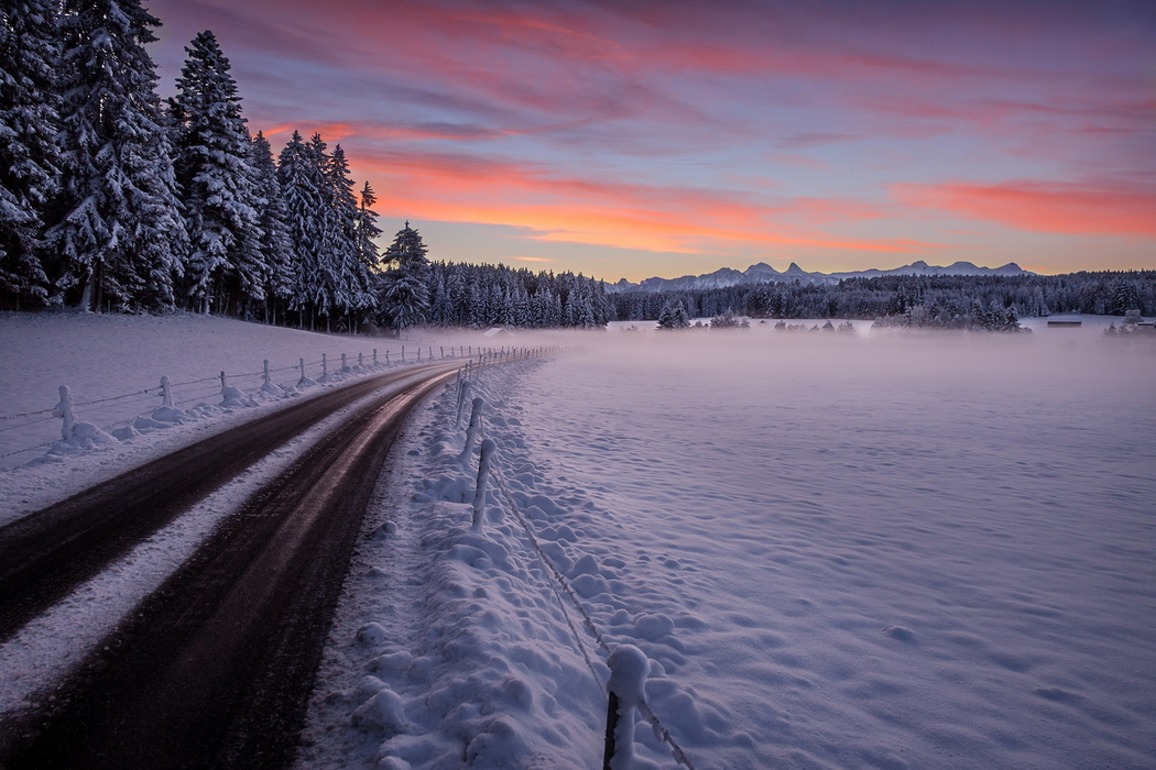 冬日雪景道路与树林4K高清风景壁纸 1920x1280 下载