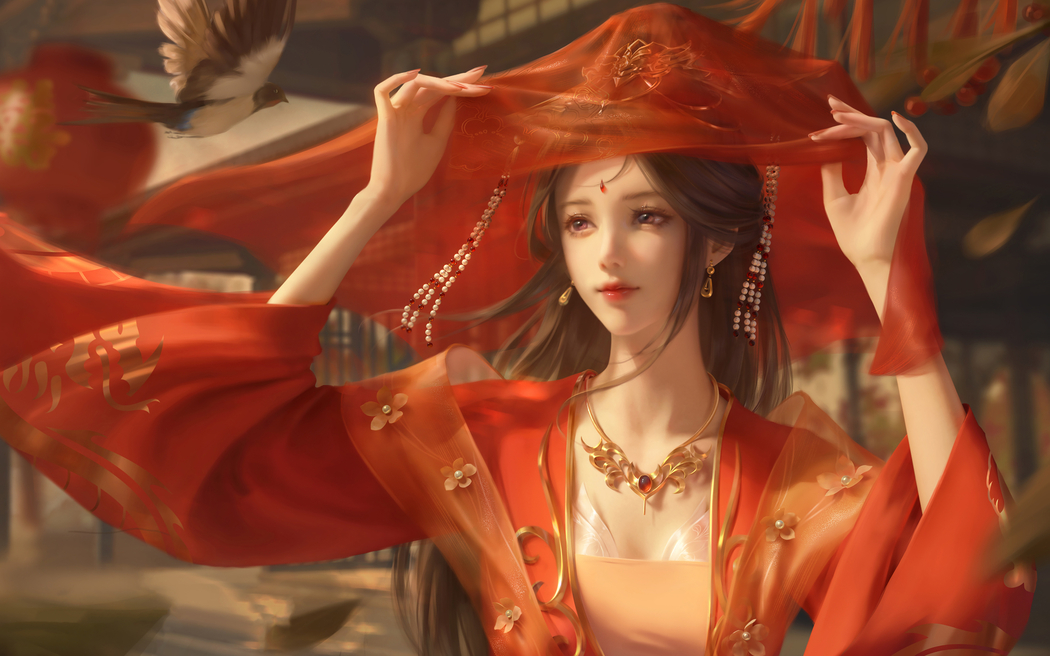 红色婚服新娘清漪，完美世界高清壁纸，2880x1800分辨率适配电脑平板