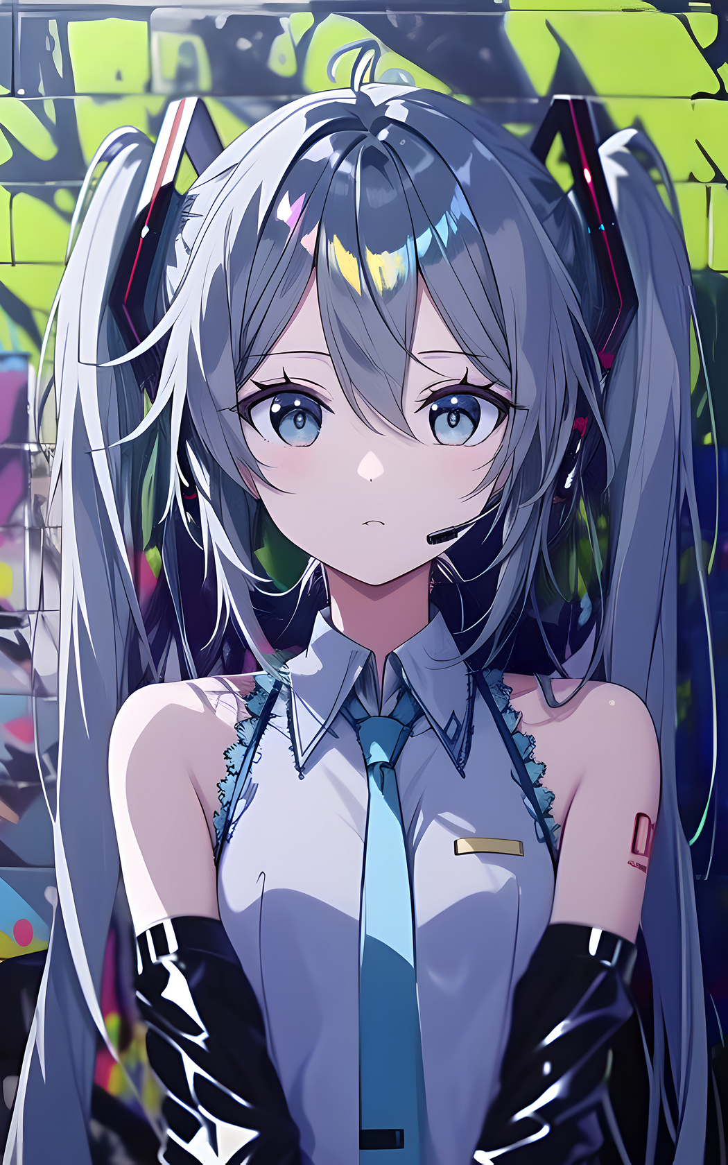 初音未来4K竖屏涂鸦壁纸，2400x3840高清手机下载