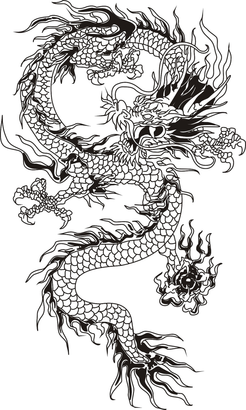 高清PNG透明中华龙线框图，手绘卡通元素设计素材下载