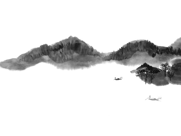 高清古典水墨山水画PNG透明装饰元素素材下载