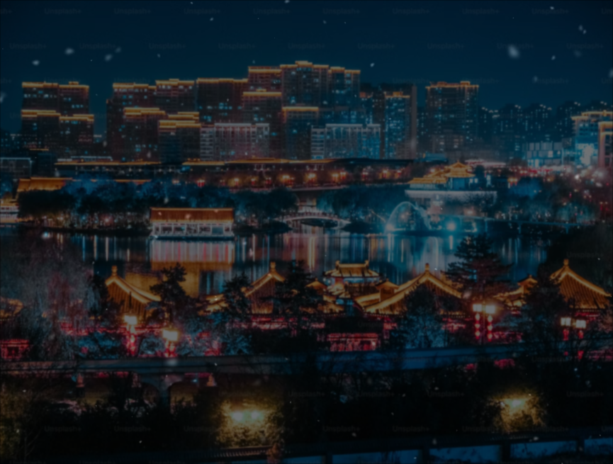 逼真3d雪景城市夜景动图高清制作