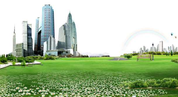 高清城市建筑绿化PNG透明背景素材，免扣元素图片下载
