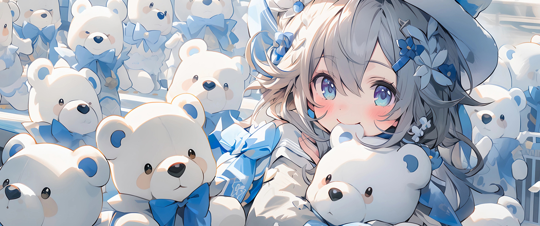 4K高清动漫壁纸，可爱小女孩与玩具熊，带鱼屏3440x1440下载