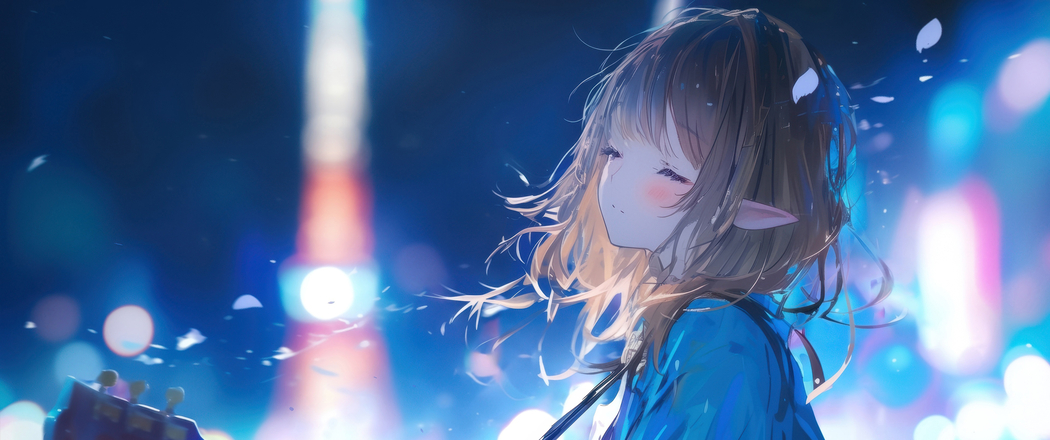 女孩短发兽耳吉他音乐主题3440x1440高清动漫带鱼屏壁纸下载