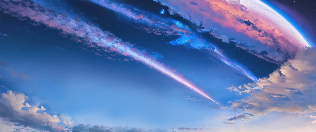 唯美蓝天流星风景带鱼屏高清壁纸 3440x1440 下载