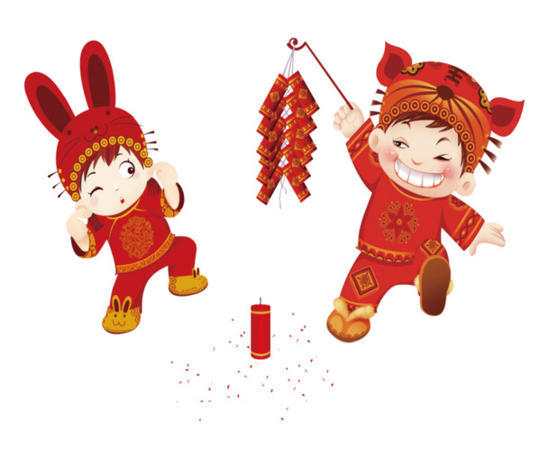 春节放鞭炮孩童高清PNG透明图片，年味十足节日元素设计素材下载