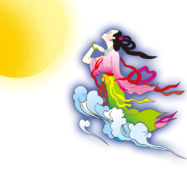 嫦娥奔月高清PNG透明图，中秋节日元素设计素材下载