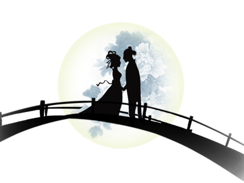 七夕牛郎织女高清PNG透明图片素材，黑白情人节节日元素下载