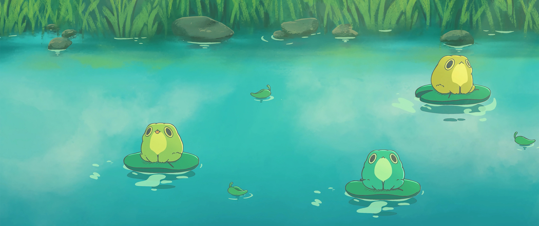 高清3440x1440带鱼屏壁纸，可爱小青蛙池塘美景