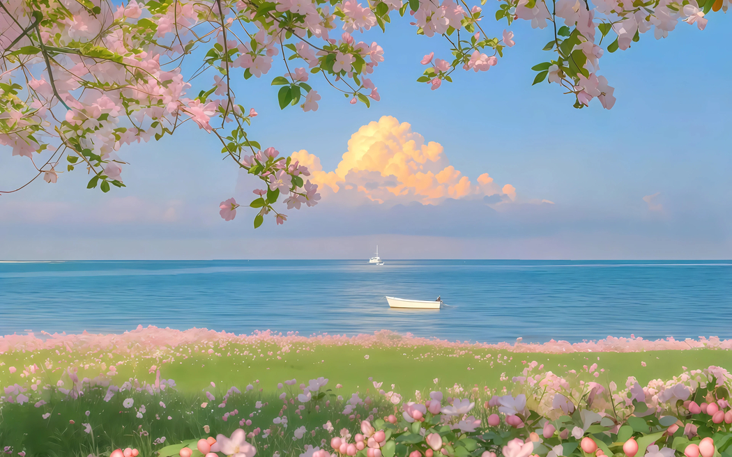 4K高清壁纸，海边鲜花唯美风景，3840x2400分辨率下载