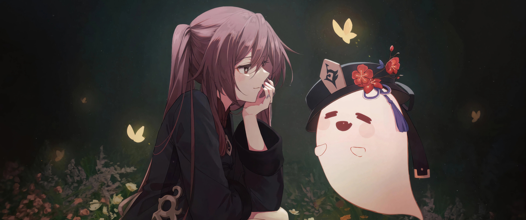 原神胡桃小幽灵蝴蝶4K带鱼屏高清壁纸下载（3440x1440）