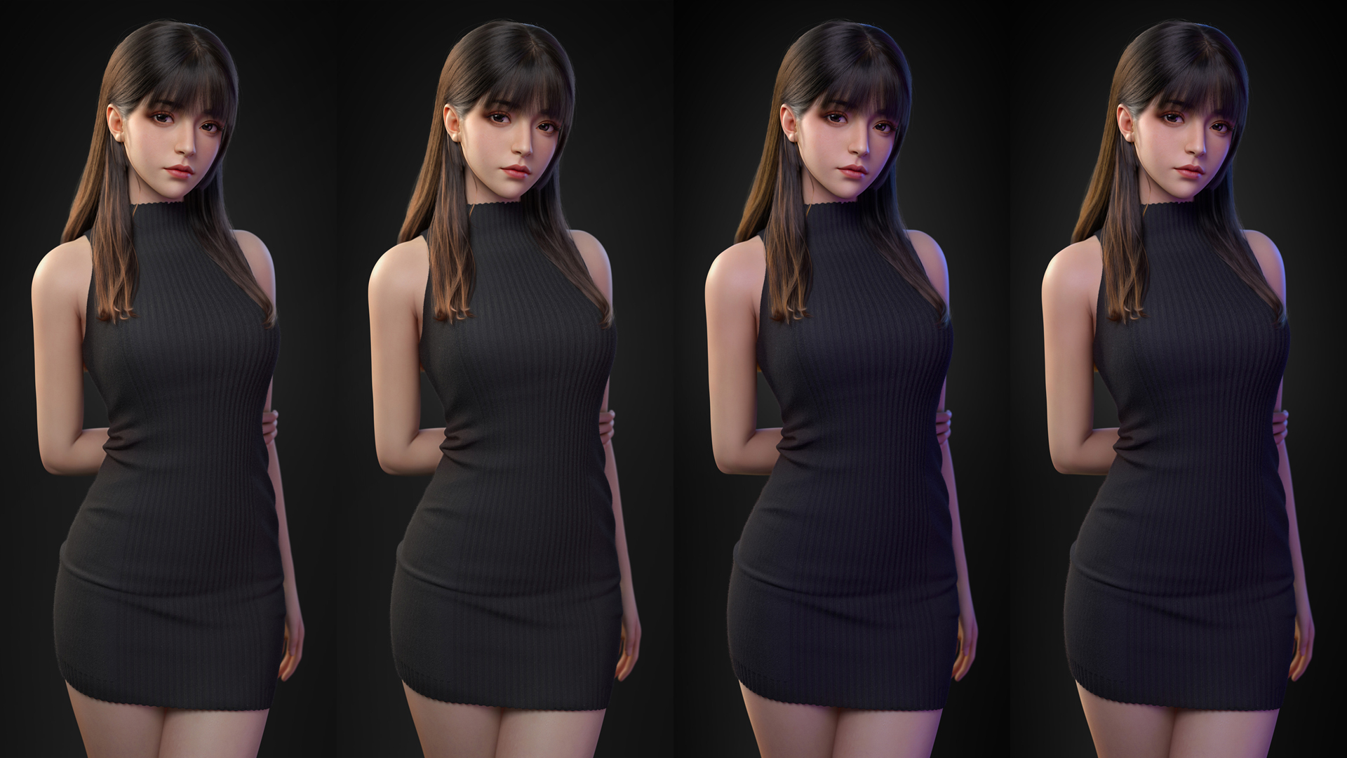 长发美女 黑色毛衣裙 性感身材3D美女拼图壁纸