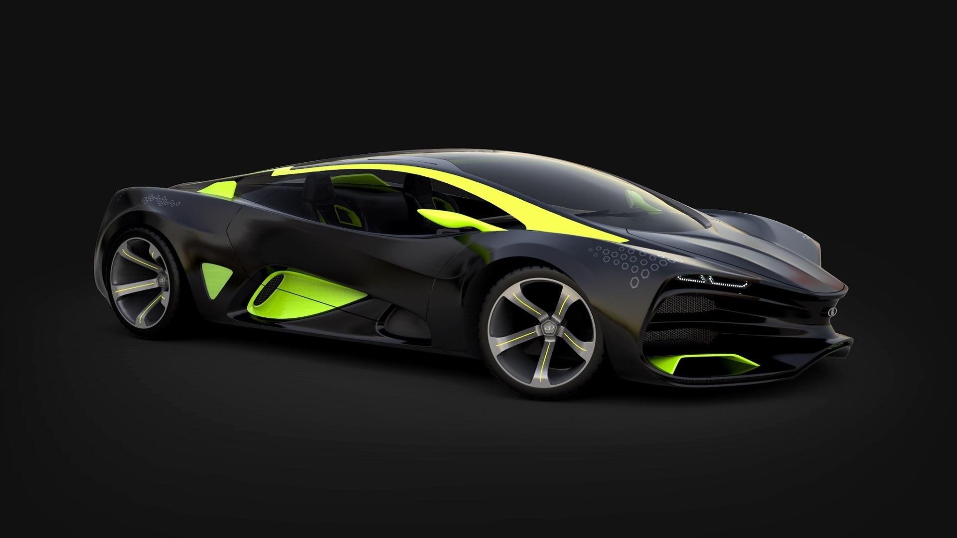 拉达，乌鸦，2014年，概念汽车，绿色灯，黑色超级跑车壁纸