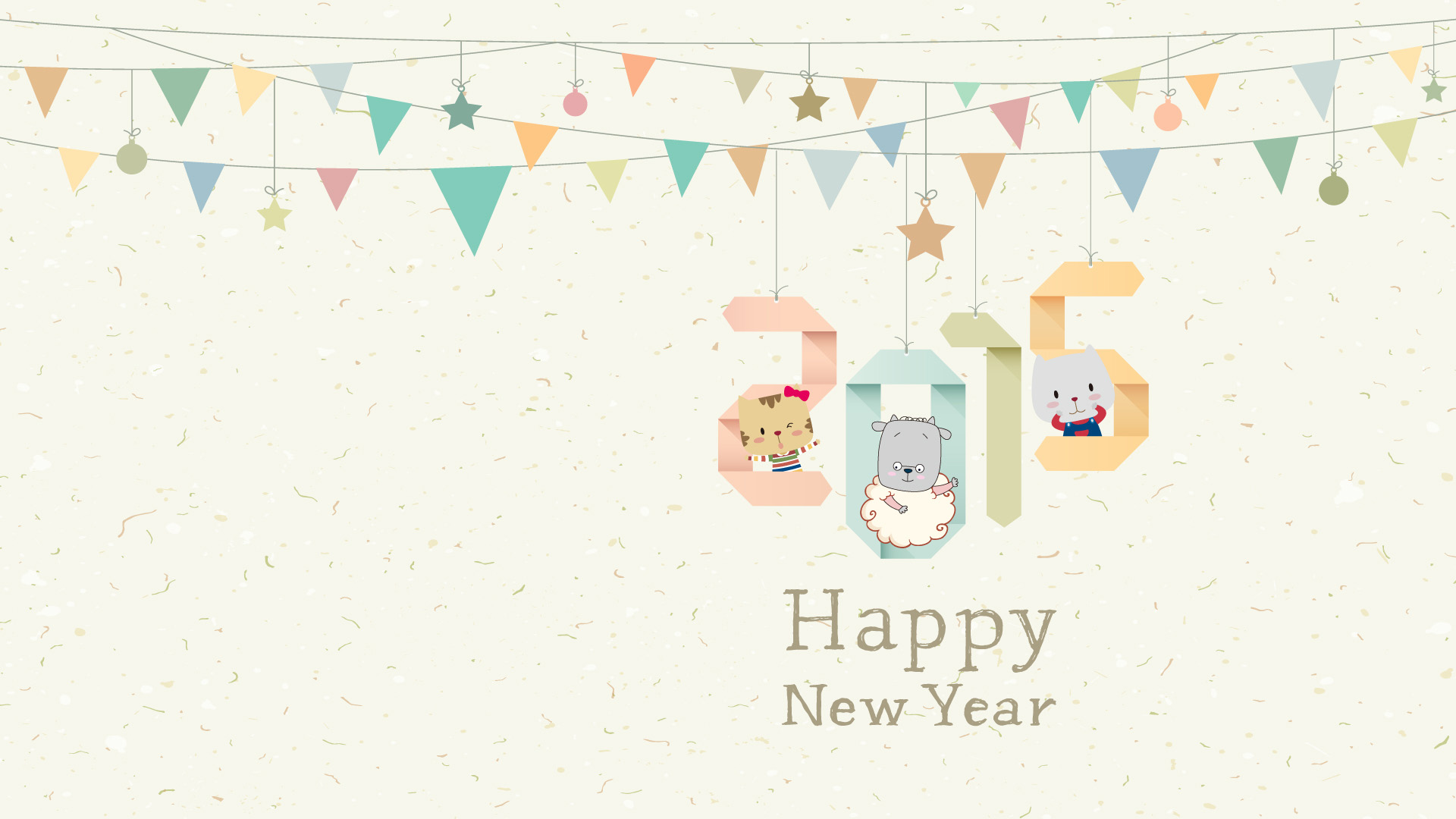 2015新年快乐,小猫,小羊,云彩面包,可爱新年壁纸