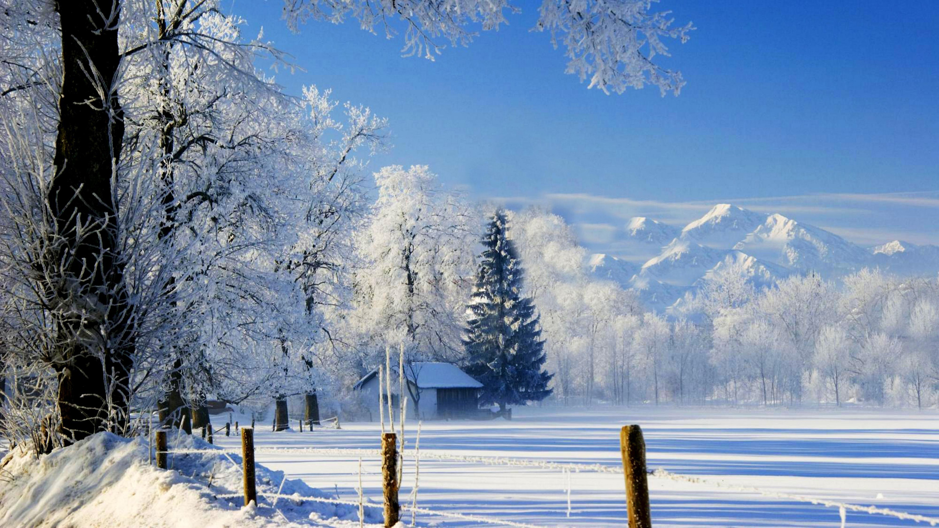 冬天,天空,白色的雪,房子,美丽的自然景观桌面壁纸