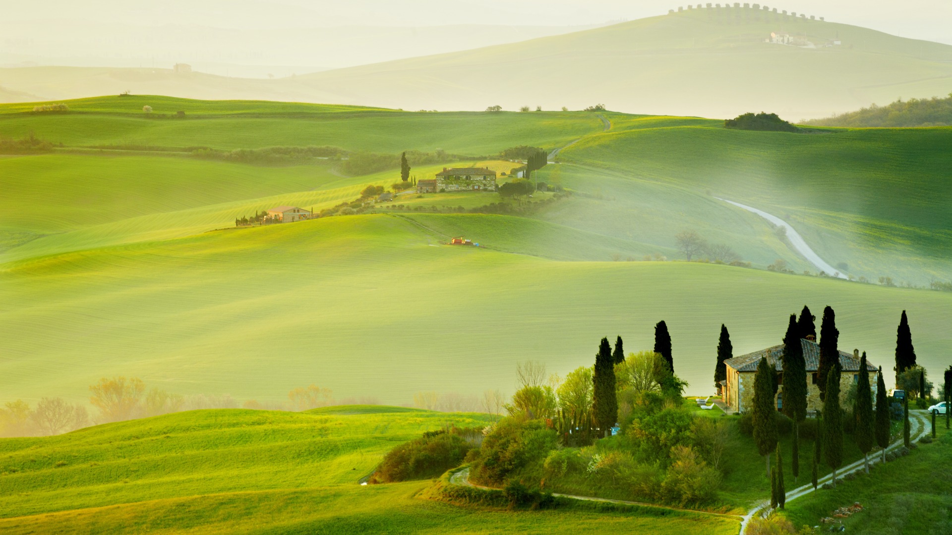 意大利，托斯卡纳，清晨，夏天，农村，风光，桌面壁纸