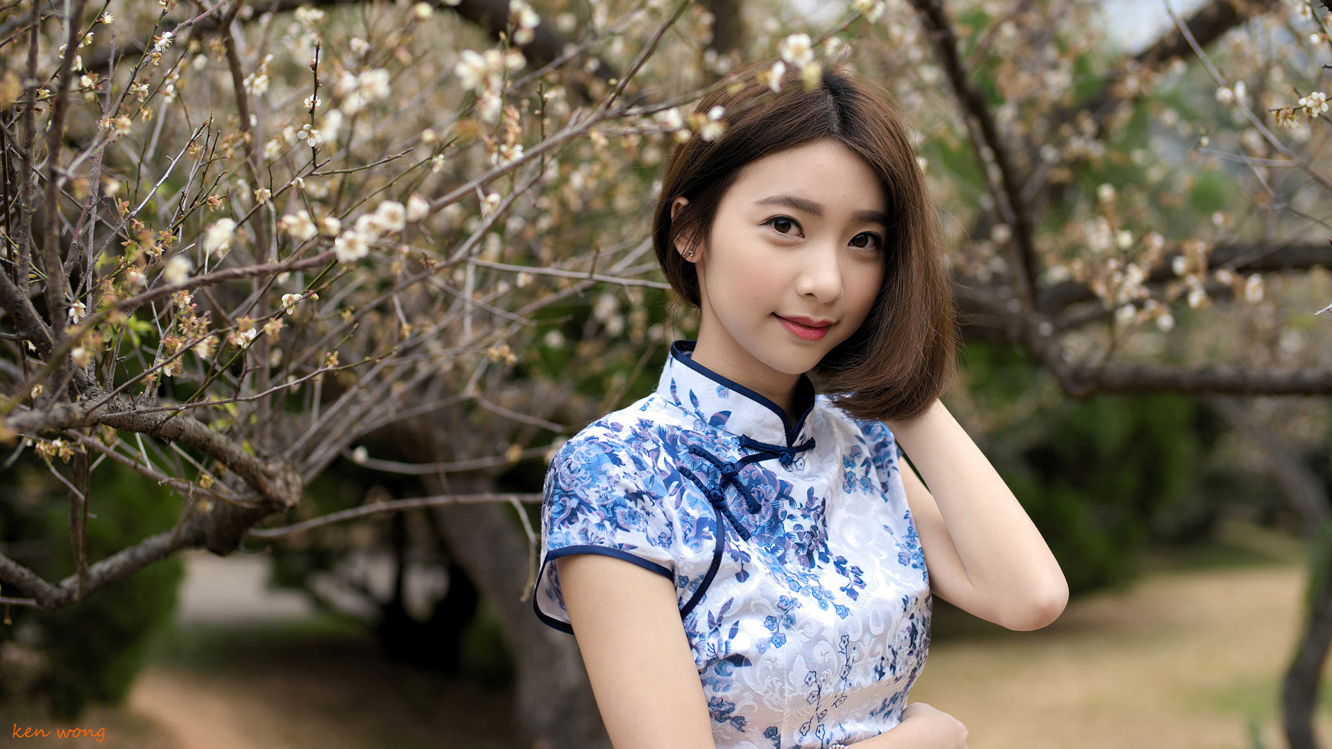 刘子涵,美丽的短发,旗袍,清新美女壁纸