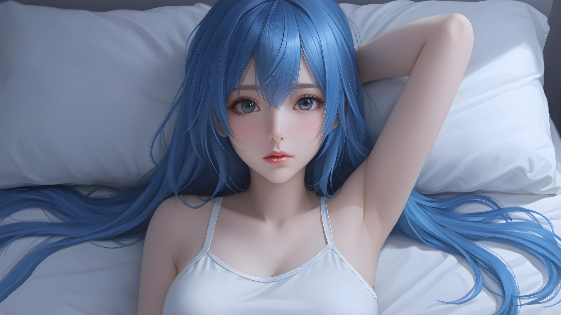 卡通蓝发女孩动漫壁纸