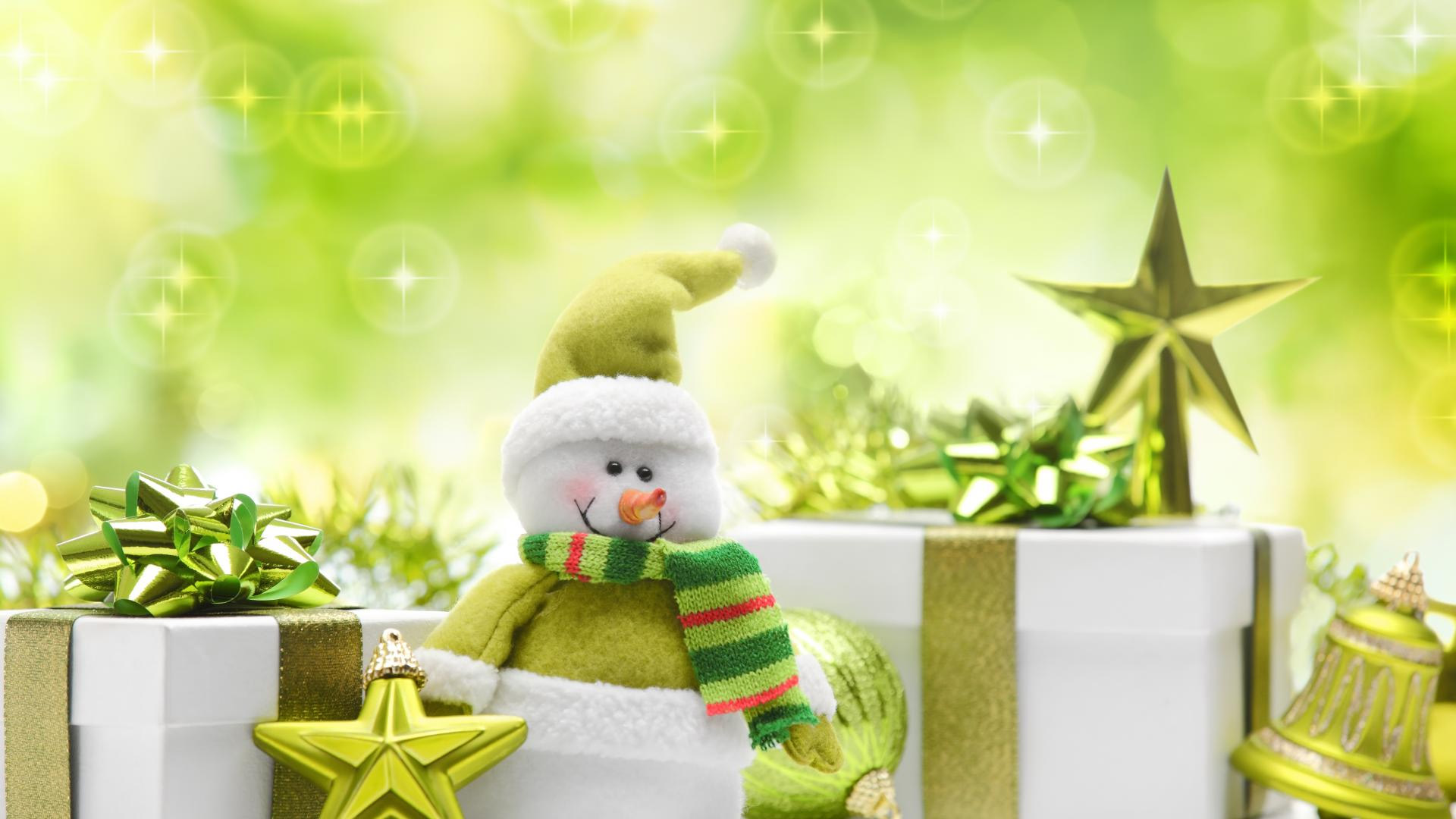 雪人,玩具,绿色圣诞节宽屏壁纸