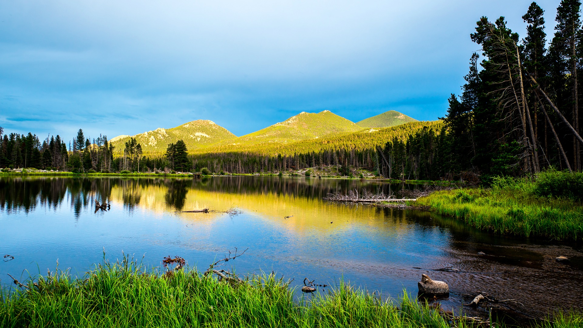 斯普拉格湖，落基山国家公园，科罗拉多州，自然风光桌面壁纸