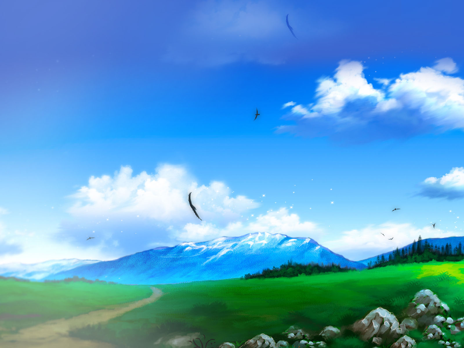 蓝天白云草地桌面背景图片