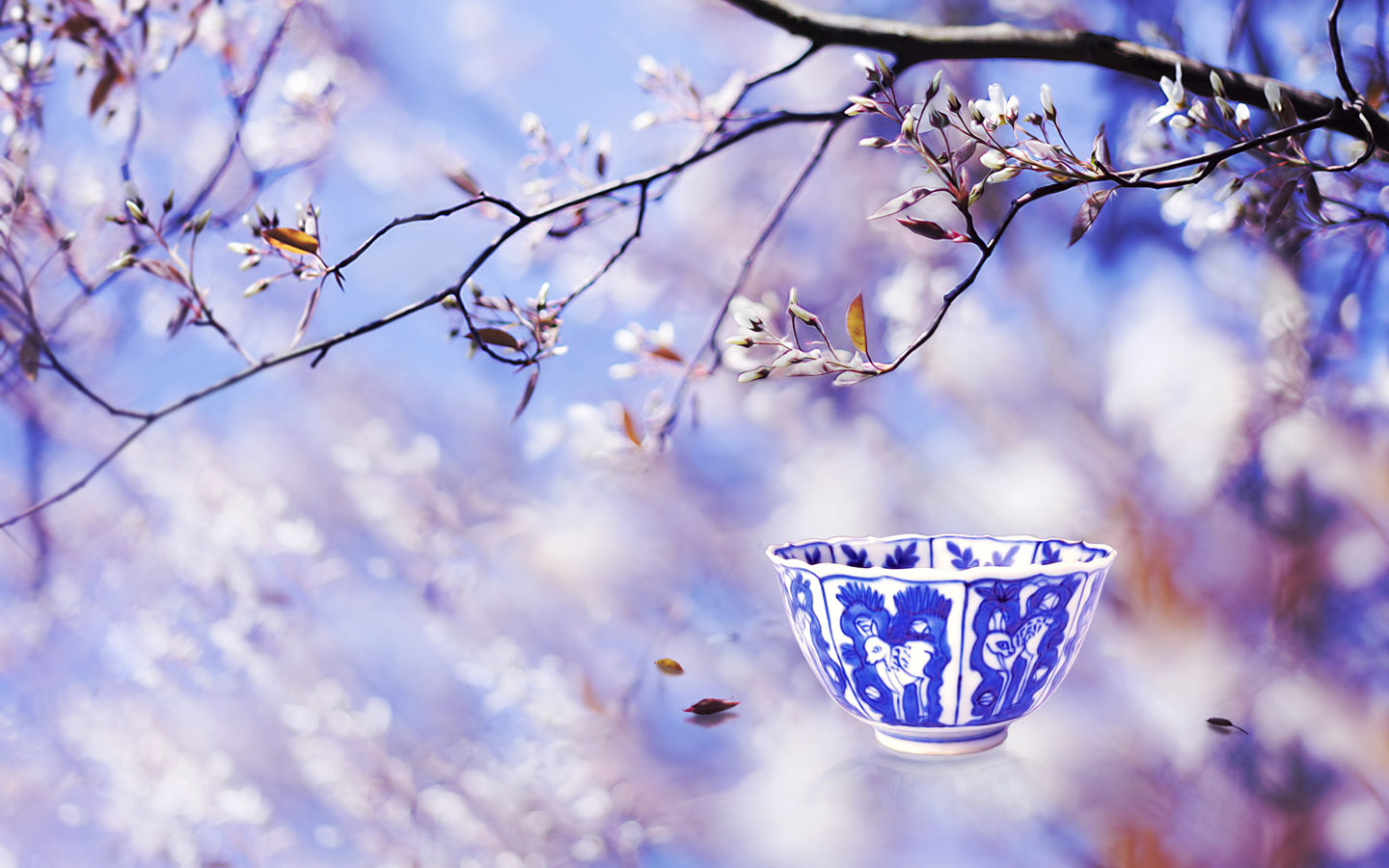 春雪青花瓷精美桌面壁纸，免费电脑背景下载