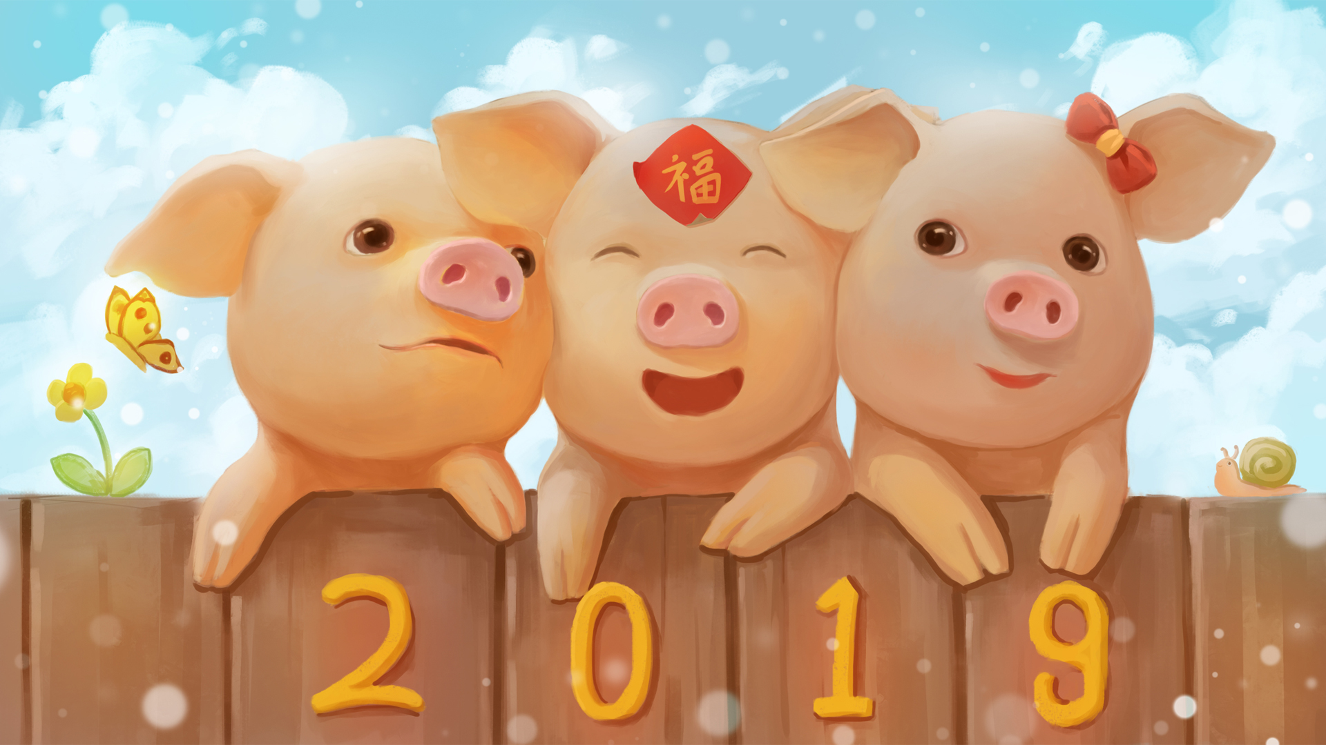 三只小猪2019年新年桌面壁纸 来源摄图网