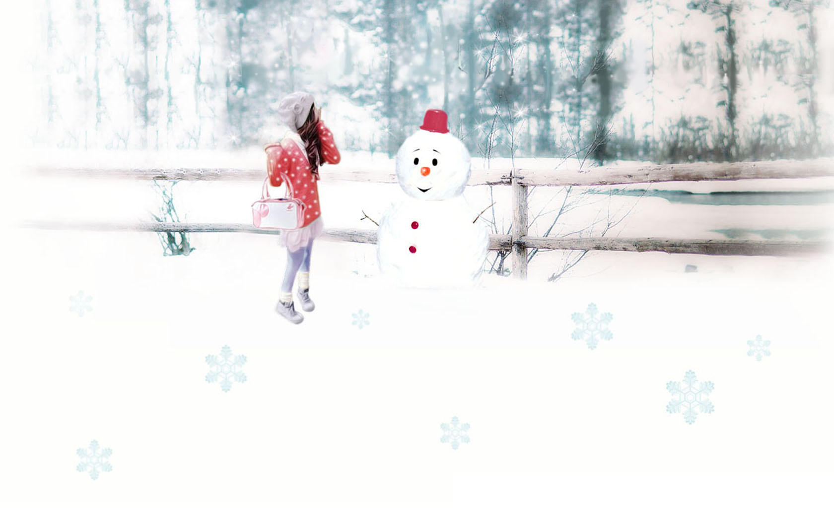 女孩与小雪人图片