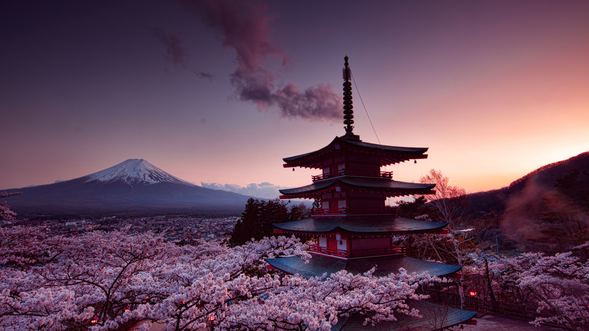 富士山,樱花,塔,日本风景桌面壁纸
