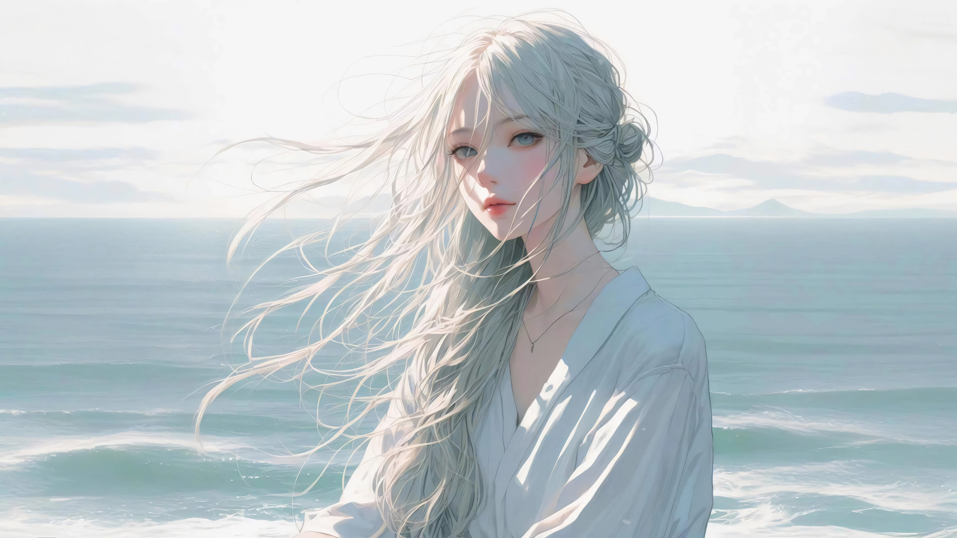海边少女 长发 好看动漫壁纸