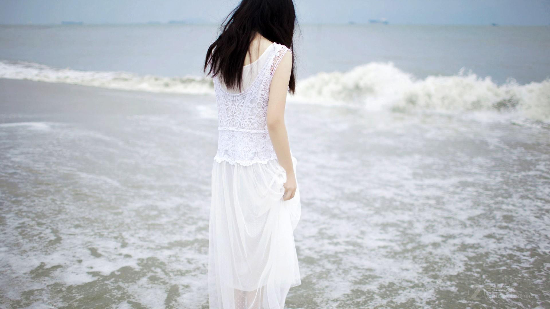 空 夏季海边,清纯美女壁纸