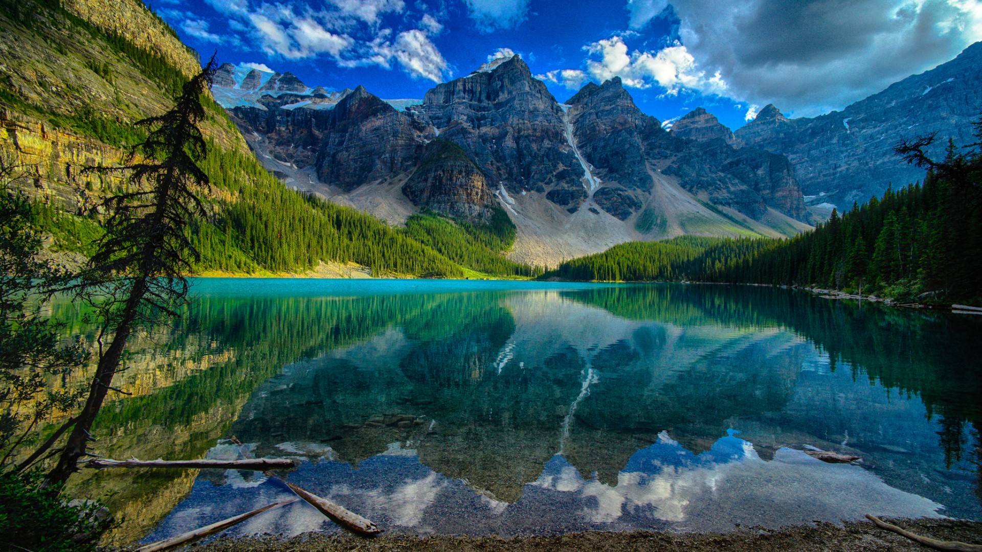 加拿大风景树木,山,湖水,自然风景图片桌面壁纸