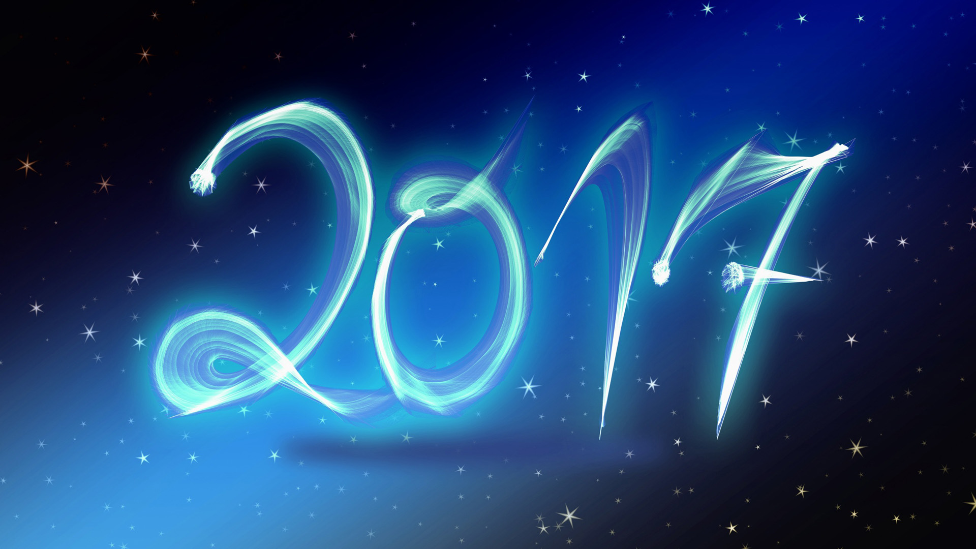 蓝色的2017年数字,星星,2017年数字个性背景壁纸