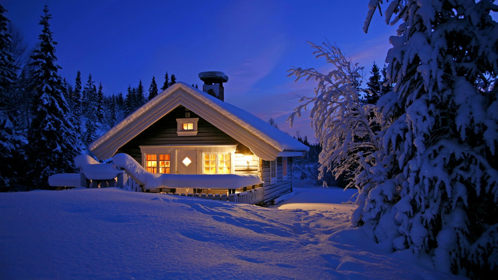 冬天,雪,房子,森林,天空,宁静,风景桌面壁纸
