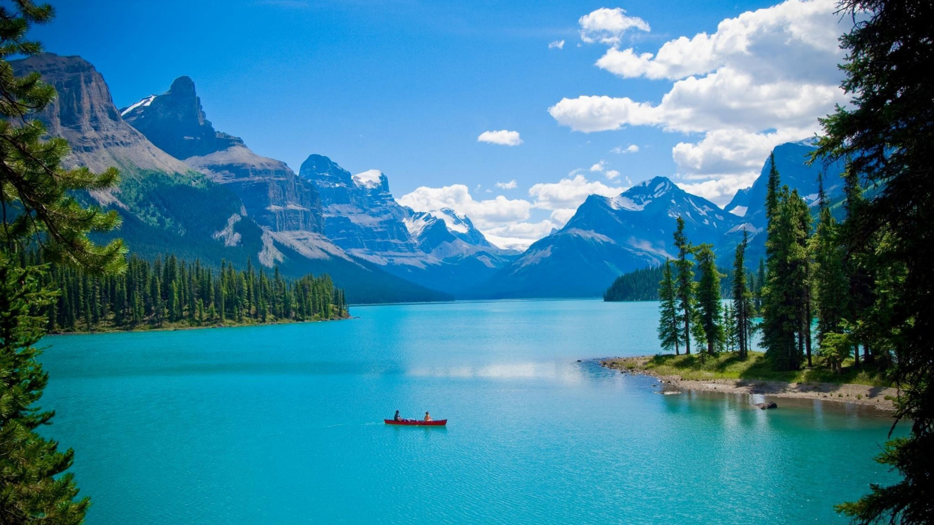 加拿大风景,湖泊,森林,山地,船宽屏自然桌面壁纸