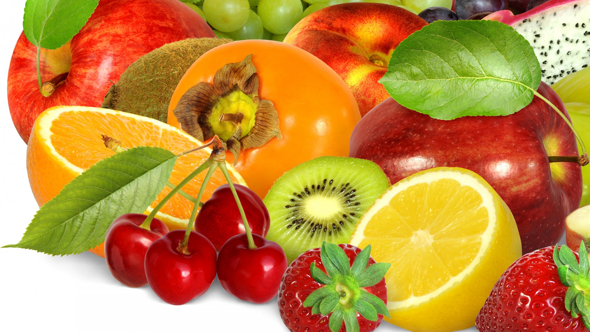 水果，橙，猕猴桃，樱桃，苹果，柿子，火龙果，草莓，水果壁纸