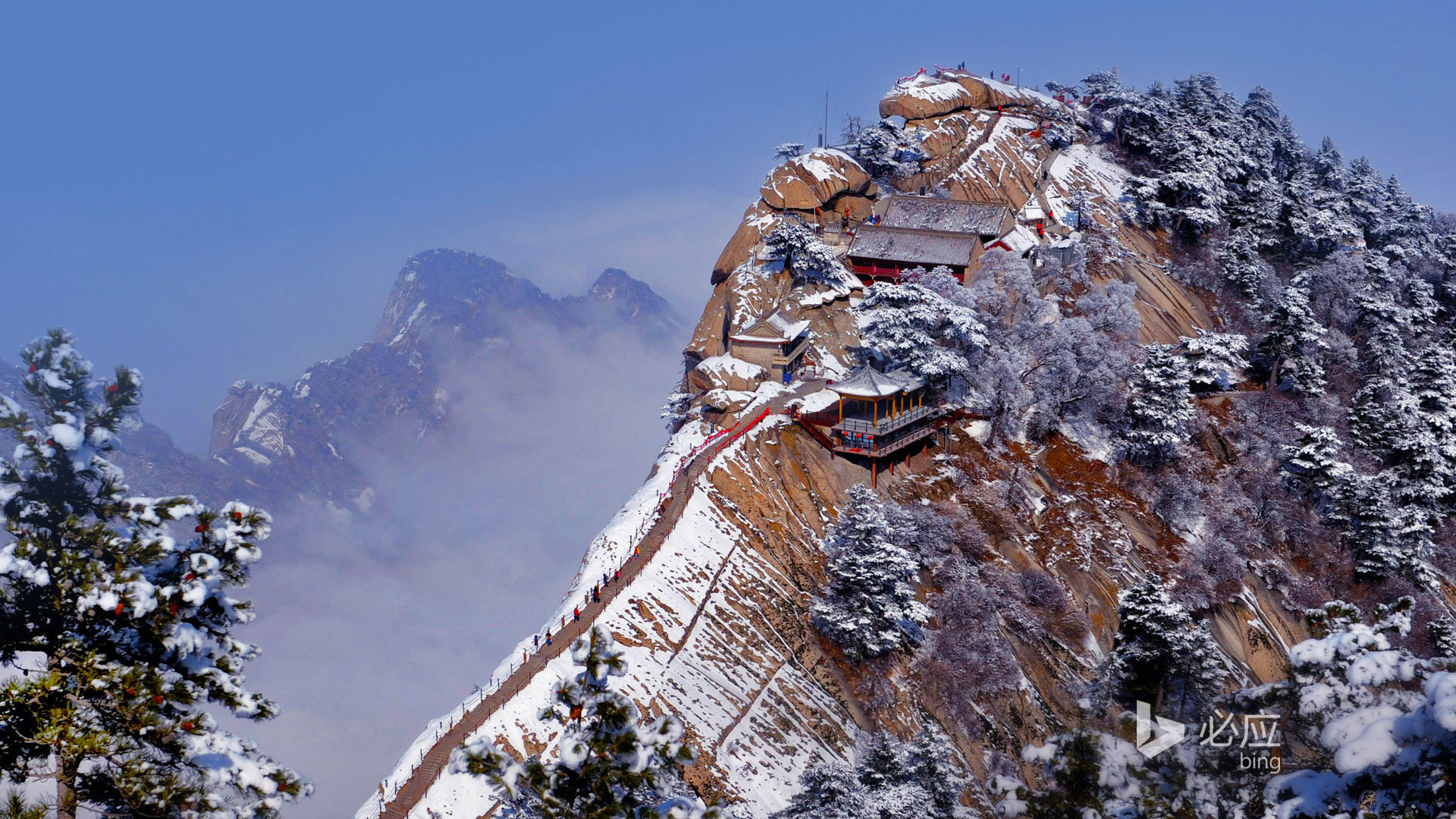 雪中华山,险峰之美,华山雪景风景桌面壁纸