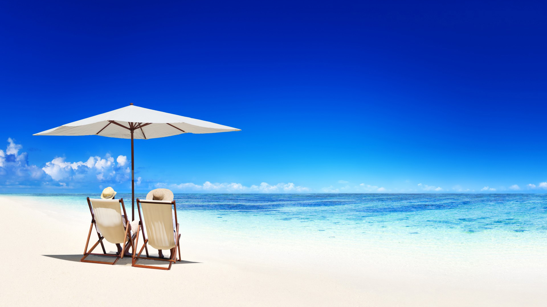 热带，天堂，沙滩，海岸，伞，椅子，海，蓝色，翡翠，海洋，夏天，风景桌面壁纸