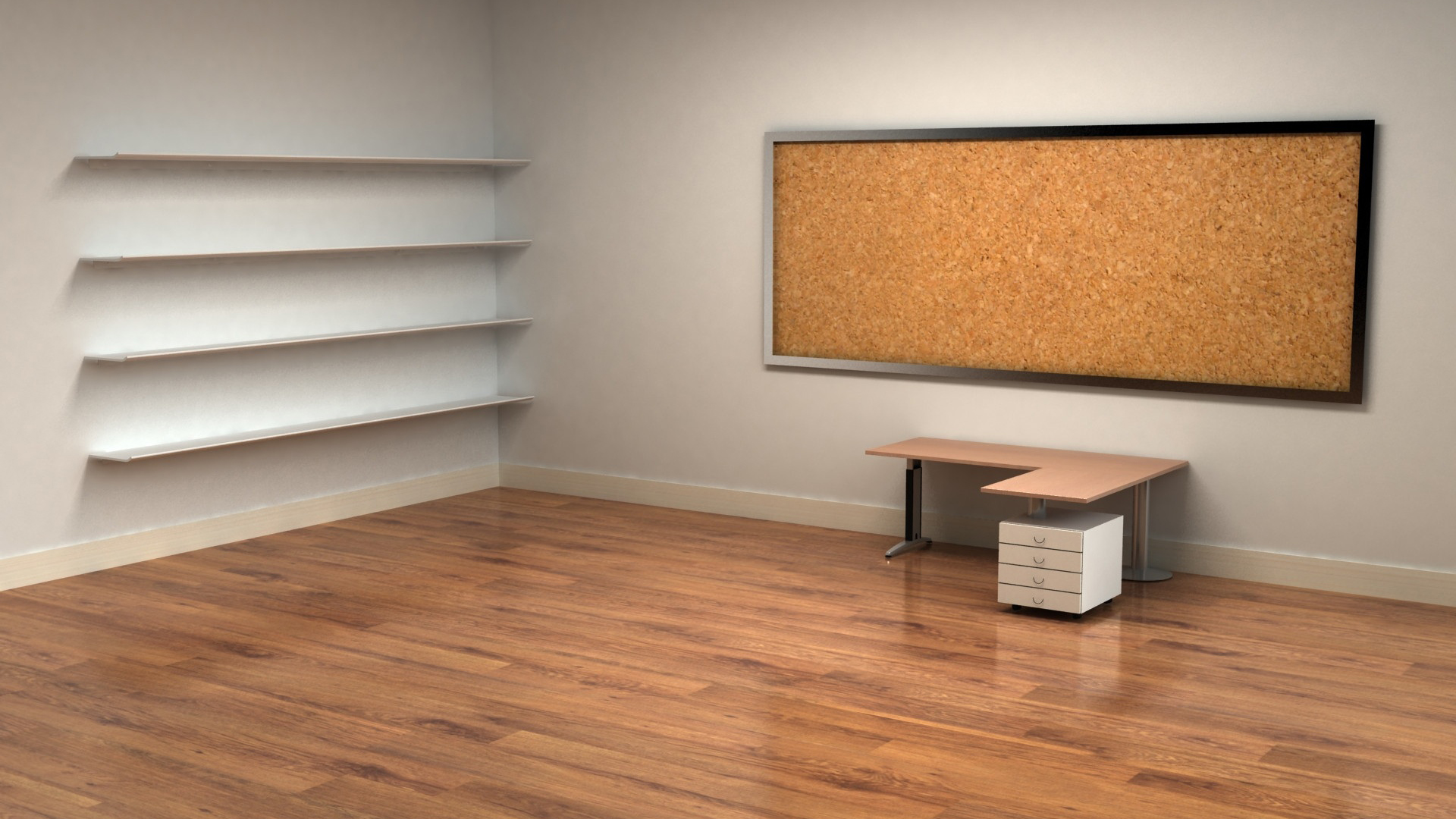 办公室 书架 桌子 木地板 3d高清壁纸