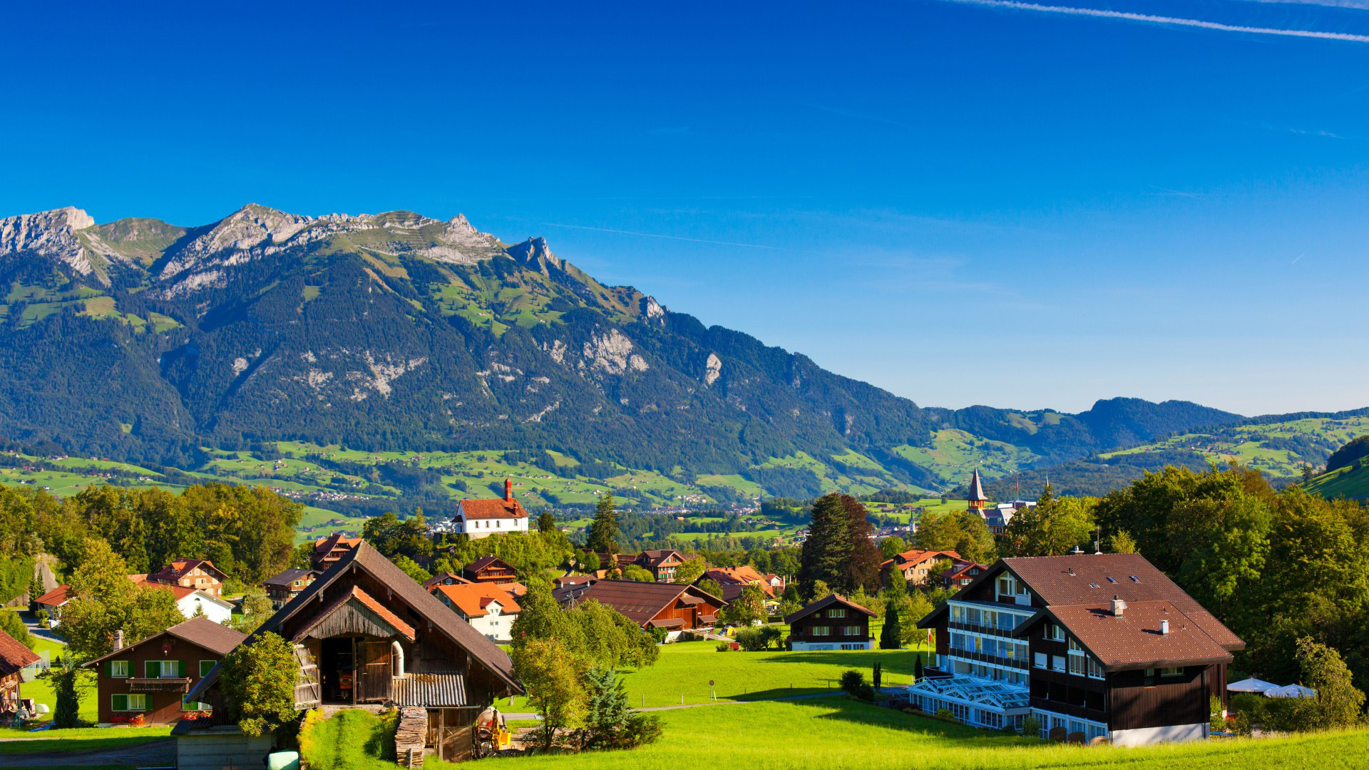 阿尔卑斯山,乡村,居民,风景桌面壁纸