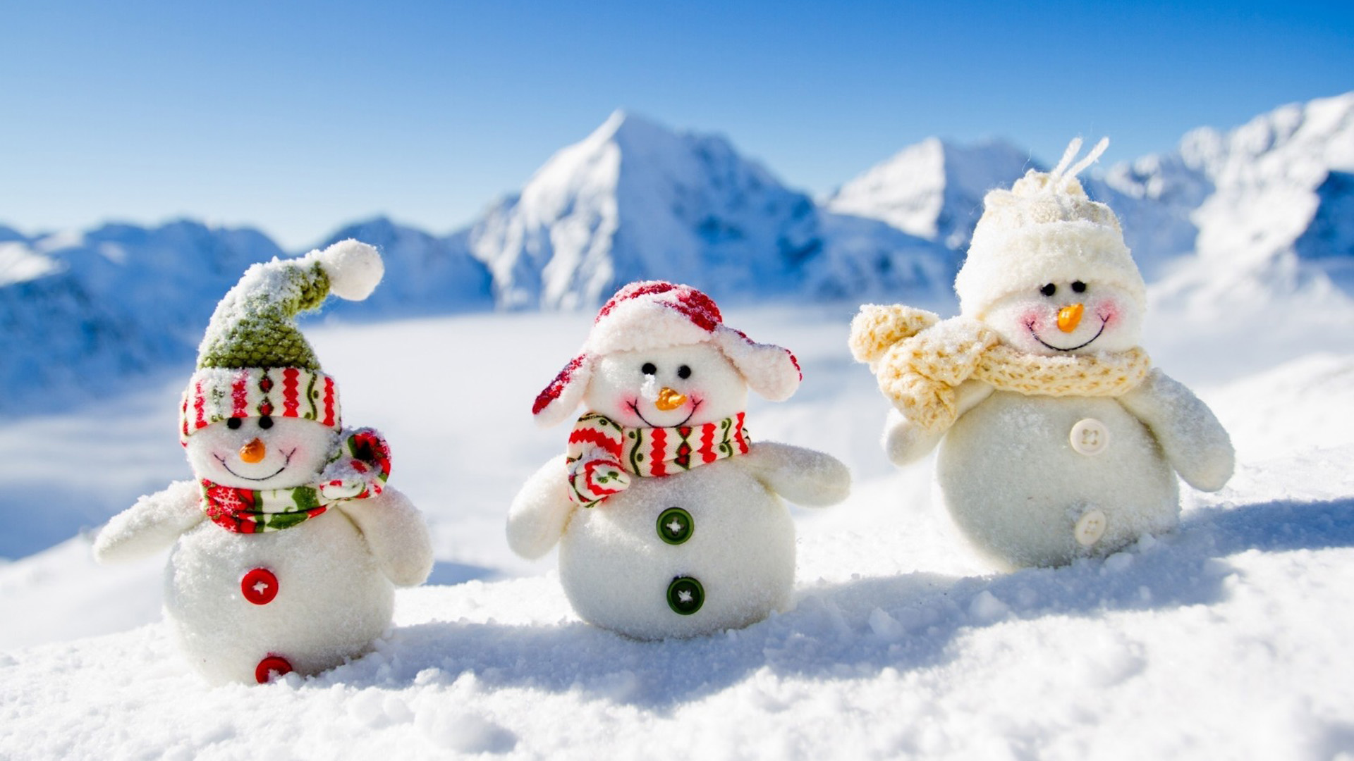 山,冬季,积雪,小雪人,新年,圣诞节桌面壁纸